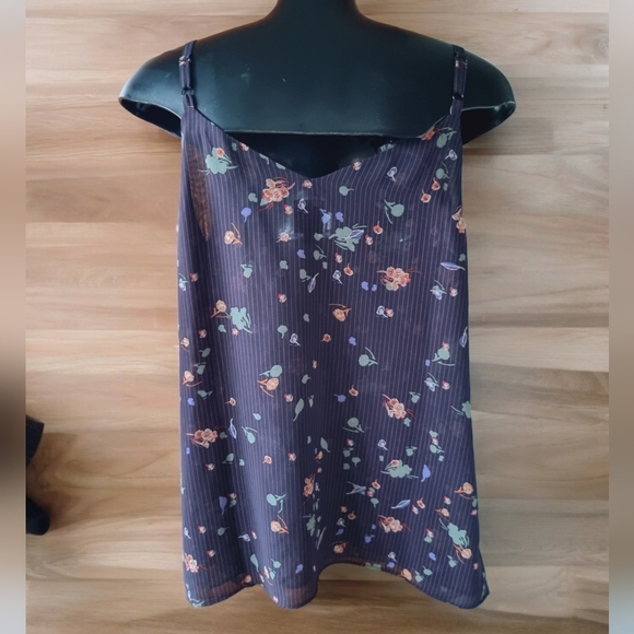 Cabi Pinstripe Front Ruffle Floral Flowy Cami - Picture 2 of 11